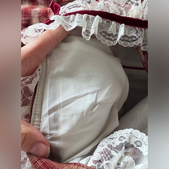 Palglg Sweetheart Tutu Red Plaid Babydoll Coquette Grunge Whimsy Twee Dress - Picture 10 of 13